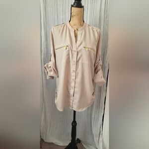 Calvin Klein Beige Button-Down Shirt with Gold Details